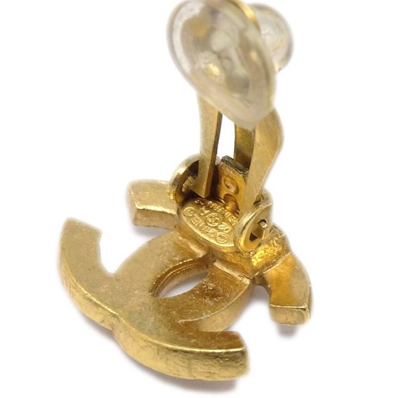 Chanel CC Rhinestone Earrings Clip-On Gold 02A - Picture 4 of 4